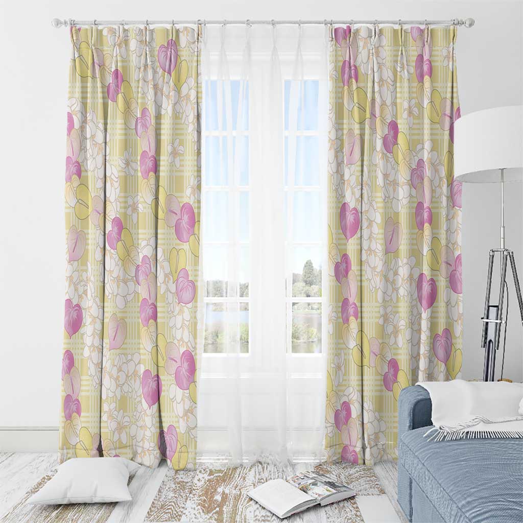 Anthurium Plumeria Lei Pastel Window Curtain Yellow Hawaiian Splendid Palaka LT01 - Polynesian Pride
