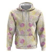 Anthurium Plumeria Lei Pastel Zip Hoodie Yellow Hawaiian Splendid Palaka LT01 Zip Hoodie Yellow - Polynesian Pride