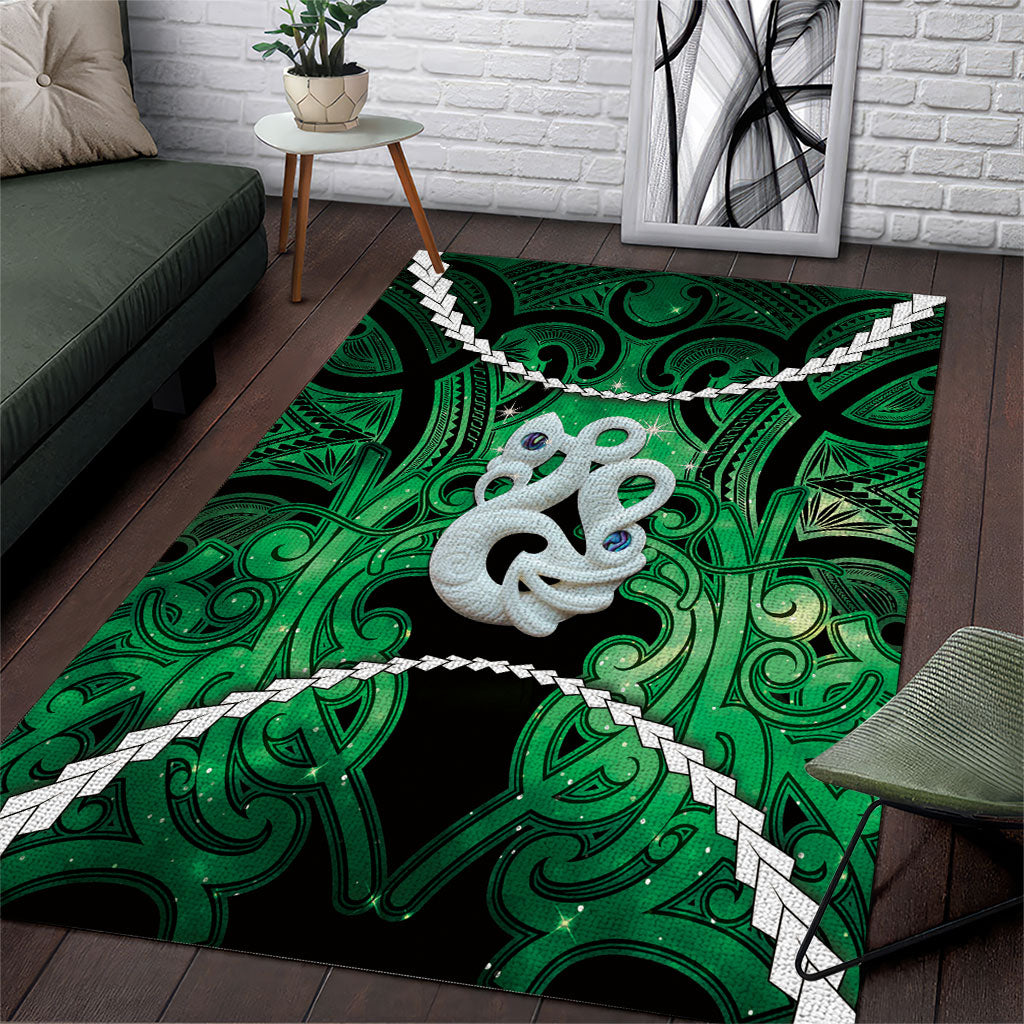 Maori Matariki Manaia Kakariki Area Rug Maori Kowhaiwhai Pattern Galaxy LT01 Green - Polynesian Pride
