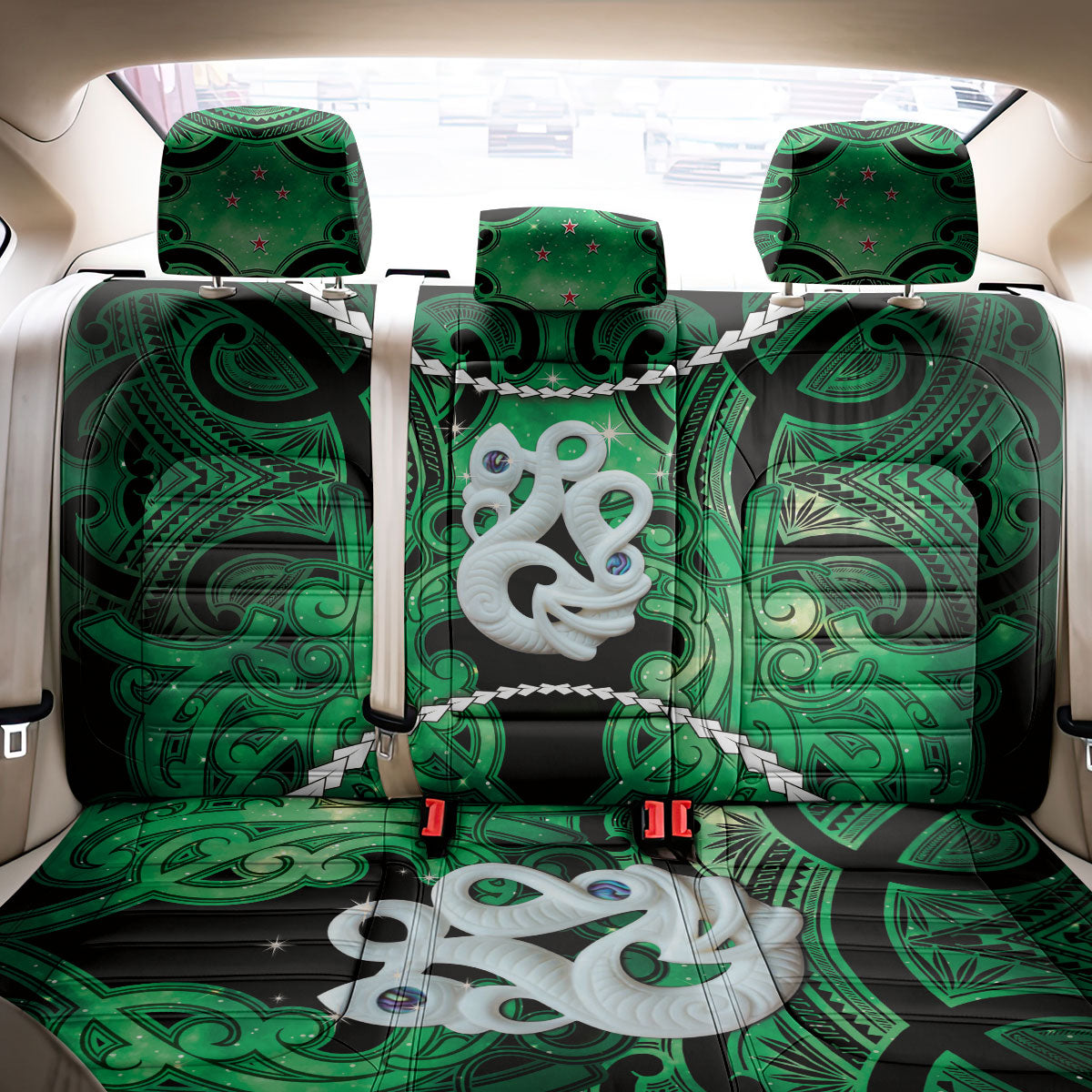 Maori Matariki Manaia Kakariki Back Car Seat Cover Maori Kowhaiwhai Pattern Galaxy LT01 - Polynesian Pride