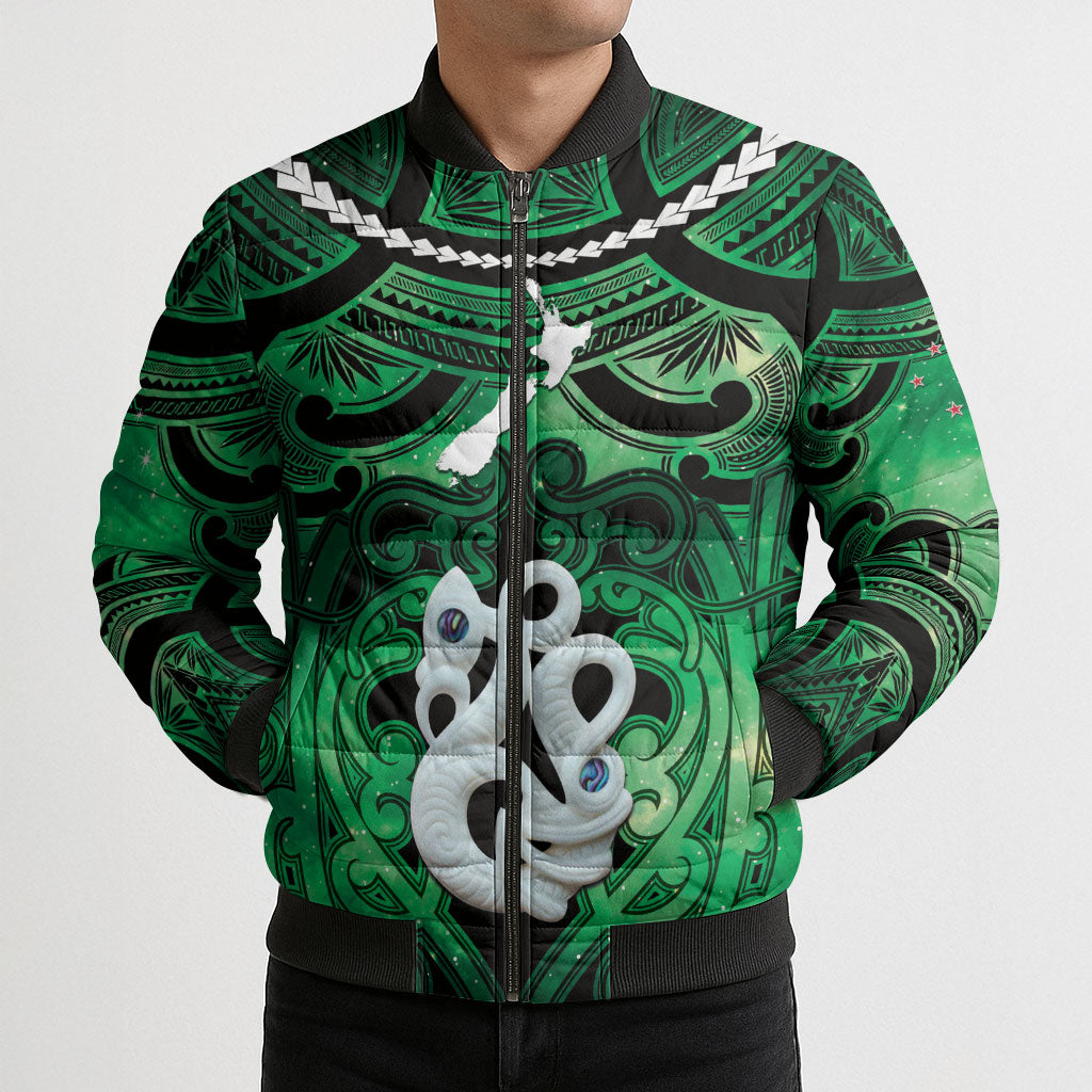 Personalised Maori Matariki Manaia Kakariki Bomber Puffer Jacket Maori Kowhaiwhai Pattern Galaxy LT01 - Polynesian Pride