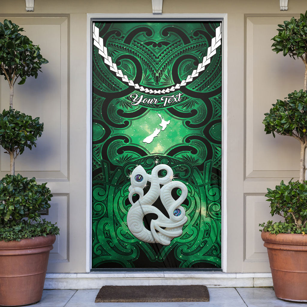 Personalised Maori Matariki Manaia Kakariki Door Cover Maori Kowhaiwhai Pattern Galaxy LT01 Green - Polynesian Pride
