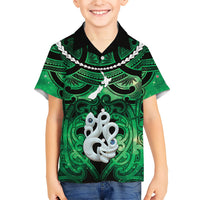 Personalised Maori Matariki Manaia Kakariki Family Matching Long Sleeve Bodycon Dress and Hawaiian Shirt Maori Kowhaiwhai Pattern Galaxy LT01 Son's Shirt Green - Polynesian Pride