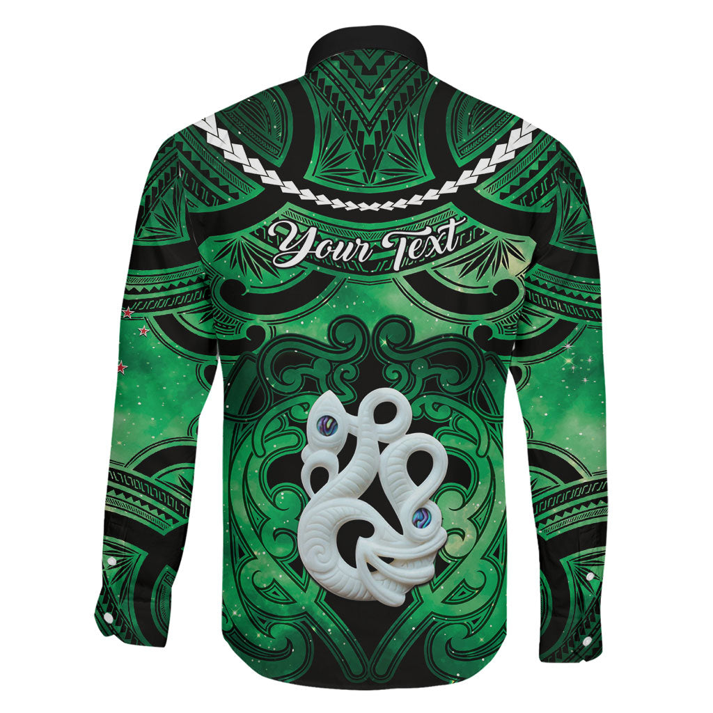 Personalised Maori Matariki Manaia Kakariki Family Matching Off The Shoulder Long Sleeve Dress and Hawaiian Shirt Maori Kowhaiwhai Pattern Galaxy LT01 - Polynesian Pride