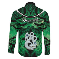 Personalised Maori Matariki Manaia Kakariki Family Matching Off The Shoulder Long Sleeve Dress and Hawaiian Shirt Maori Kowhaiwhai Pattern Galaxy LT01 - Polynesian Pride