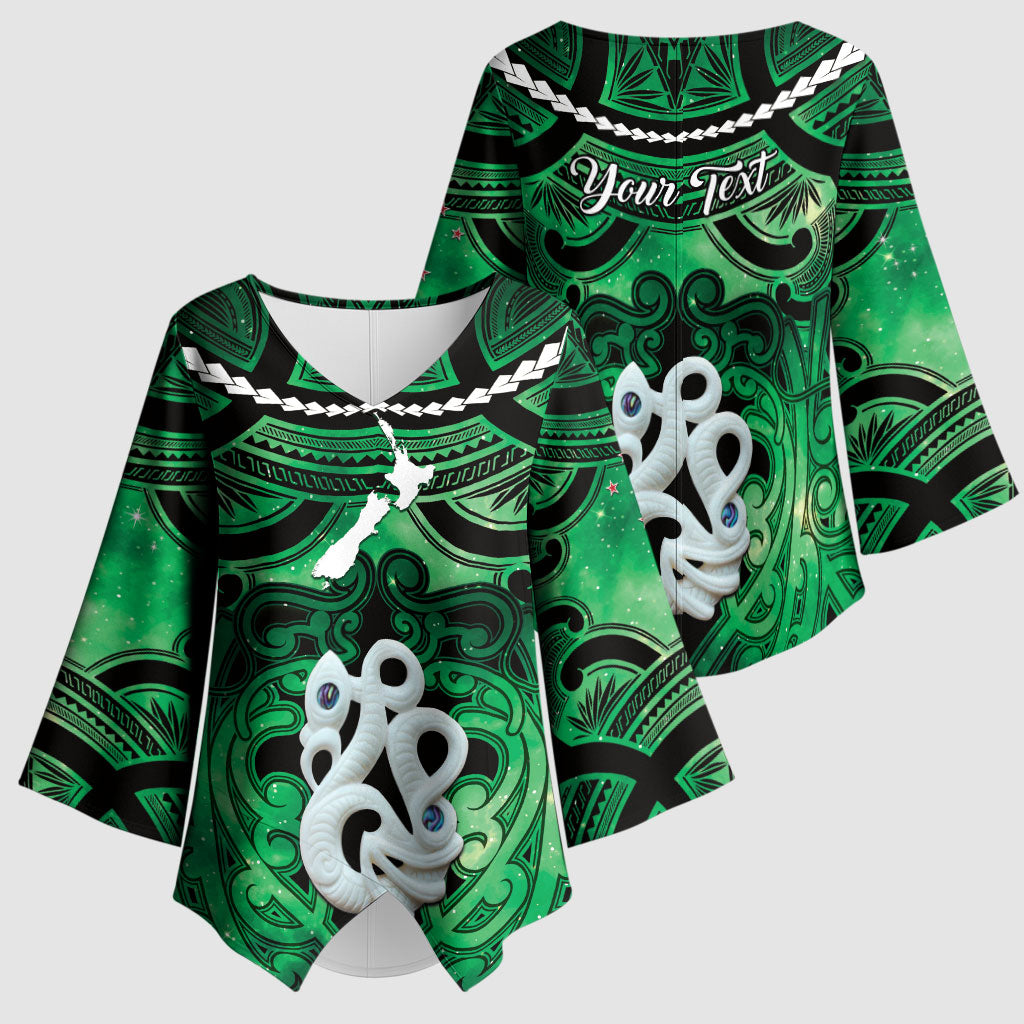 Personalised Maori Matariki Manaia Kakariki Kimono Sleeve Blouse Maori Kowhaiwhai Pattern Galaxy LT01 - Polynesian Pride