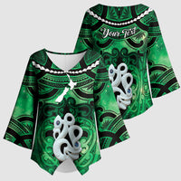 Personalised Maori Matariki Manaia Kakariki Kimono Sleeve Blouse Maori Kowhaiwhai Pattern Galaxy LT01 - Polynesian Pride