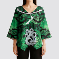 Personalised Maori Matariki Manaia Kakariki Kimono Sleeve Blouse Maori Kowhaiwhai Pattern Galaxy LT01 - Polynesian Pride