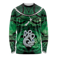 Personalised Maori Matariki Manaia Kakariki Long Sleeve Shirt Maori Kowhaiwhai Pattern Galaxy LT01 Unisex Green - Polynesian Pride