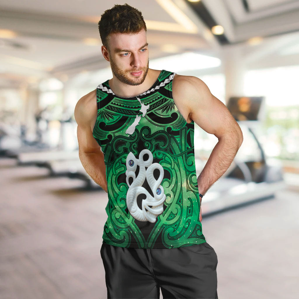 Personalised Maori Matariki Manaia Kakariki Men Tank Top Maori Kowhaiwhai Pattern Galaxy LT01 Green - Polynesian Pride