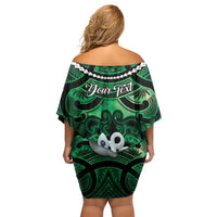 Personalised Maori Matariki Manaia Kakariki Off Shoulder Short Dress Maori Kowhaiwhai Pattern Galaxy LT01 - Polynesian Pride