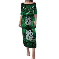 Personalised Maori Matariki Manaia Kakariki Puletasi Maori Kowhaiwhai Pattern Galaxy LT01 Long Dress Green - Polynesian Pride