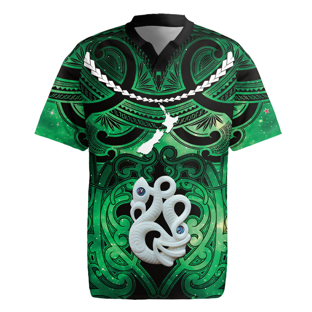 Personalised Maori Matariki Manaia Kakariki Rugby Jersey Maori Kowhaiwhai Pattern Galaxy