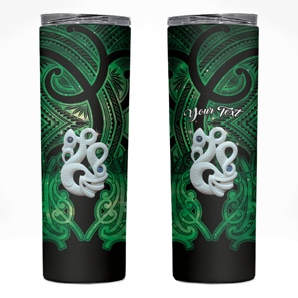 Personalised Maori Matariki Manaia Kakariki Skinny Tumbler Maori Kowhaiwhai Pattern Galaxy LT01 Green - Polynesian Pride