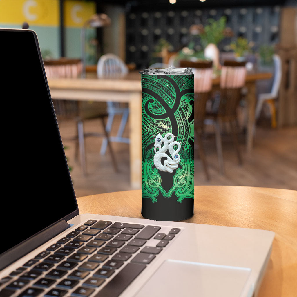 Personalised Maori Matariki Manaia Kakariki Skinny Tumbler Maori Kowhaiwhai Pattern Galaxy LT01 - Polynesian Pride