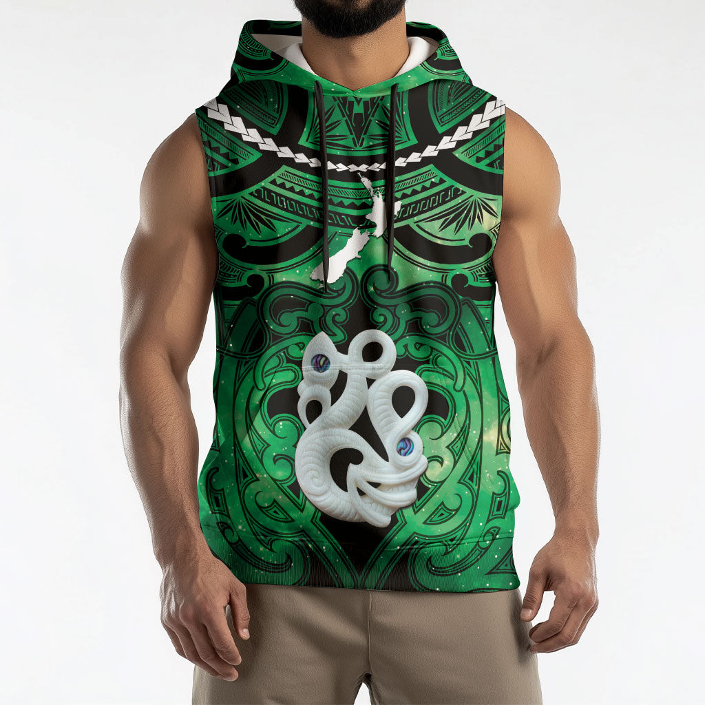 Personalised Maori Matariki Manaia Kakariki Sleeveless Hoodie Maori Kowhaiwhai Pattern Galaxy LT01 - Polynesian Pride