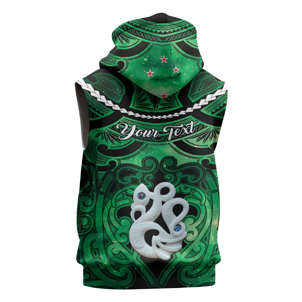 Personalised Maori Matariki Manaia Kakariki Sleeveless Zip Hoodie Maori Kowhaiwhai Pattern Galaxy LT01 - Polynesian Pride