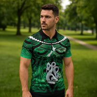 Personalised Maori Matariki Manaia Kakariki Zipper Polo Shirt Maori Kowhaiwhai Pattern Galaxy LT01 - Polynesian Pride