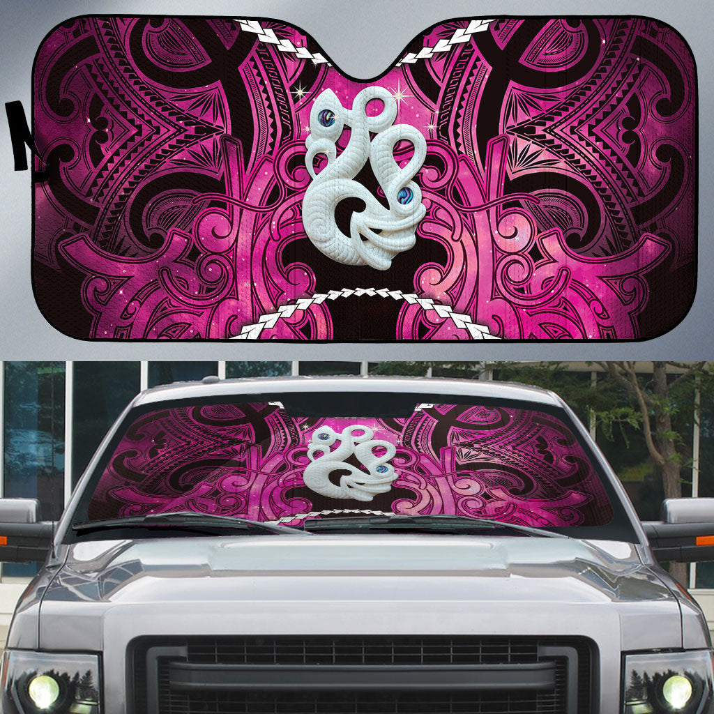 Maori Matariki Manaia Mawhero Auto Sun Shade Maori Kowhaiwhai Pattern Galaxy LT01 Pink - Polynesian Pride