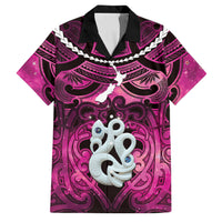 Personalised Maori Matariki Manaia Mawhero Family Matching Puletasi and Hawaiian Shirt Maori Kowhaiwhai Pattern Galaxy LT01 Dad's Shirt - Short Sleeve Pink - Polynesian Pride