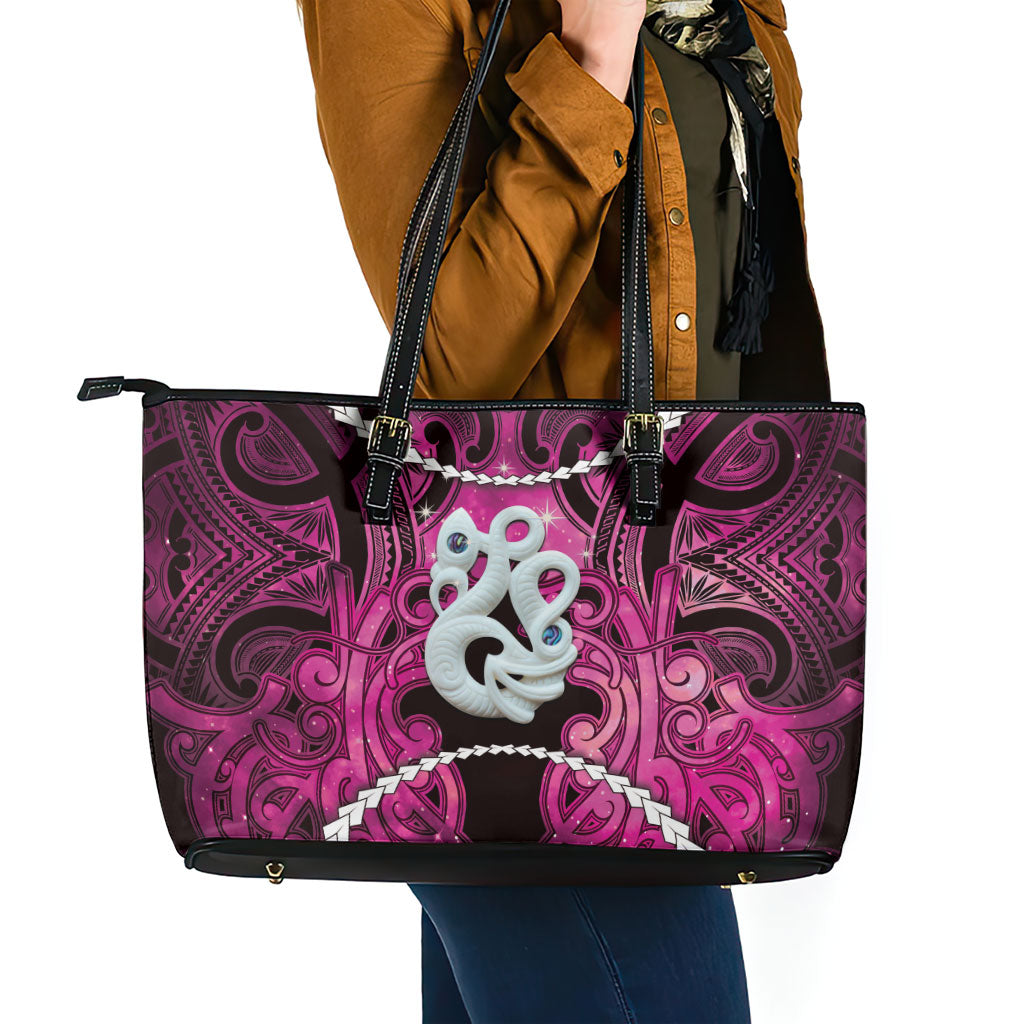Maori Matariki Manaia Mawhero Leather Tote Bag Maori Kowhaiwhai Pattern Galaxy LT01 - Polynesian Pride