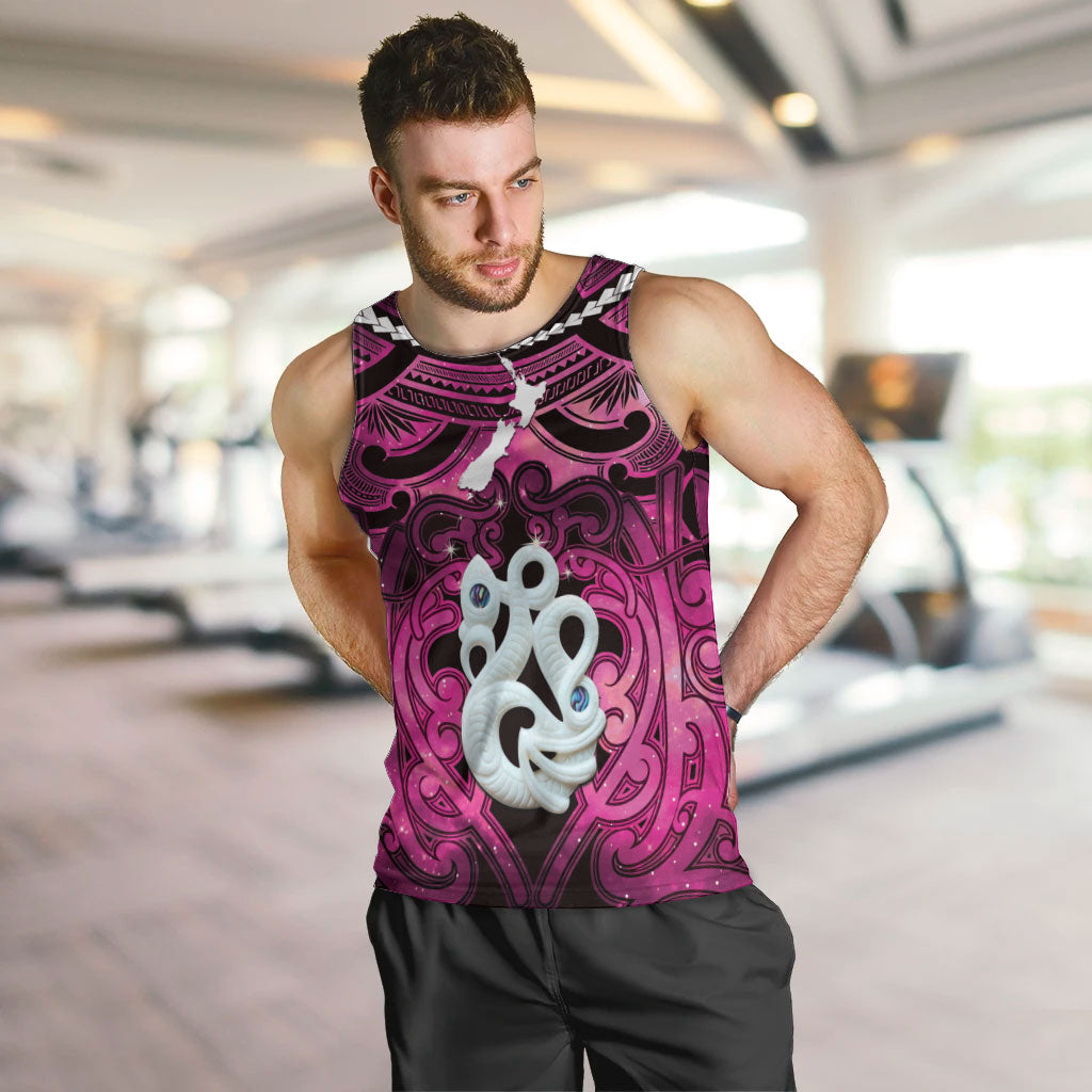 Personalised Maori Matariki Manaia Mawhero Men Tank Top Maori Kowhaiwhai Pattern Galaxy LT01 Pink - Polynesian Pride