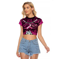 Personalised Maori Matariki Manaia Mawhero Raglan Cropped T Shirt Maori Kowhaiwhai Pattern Galaxy LT01 Female Pink - Polynesian Pride