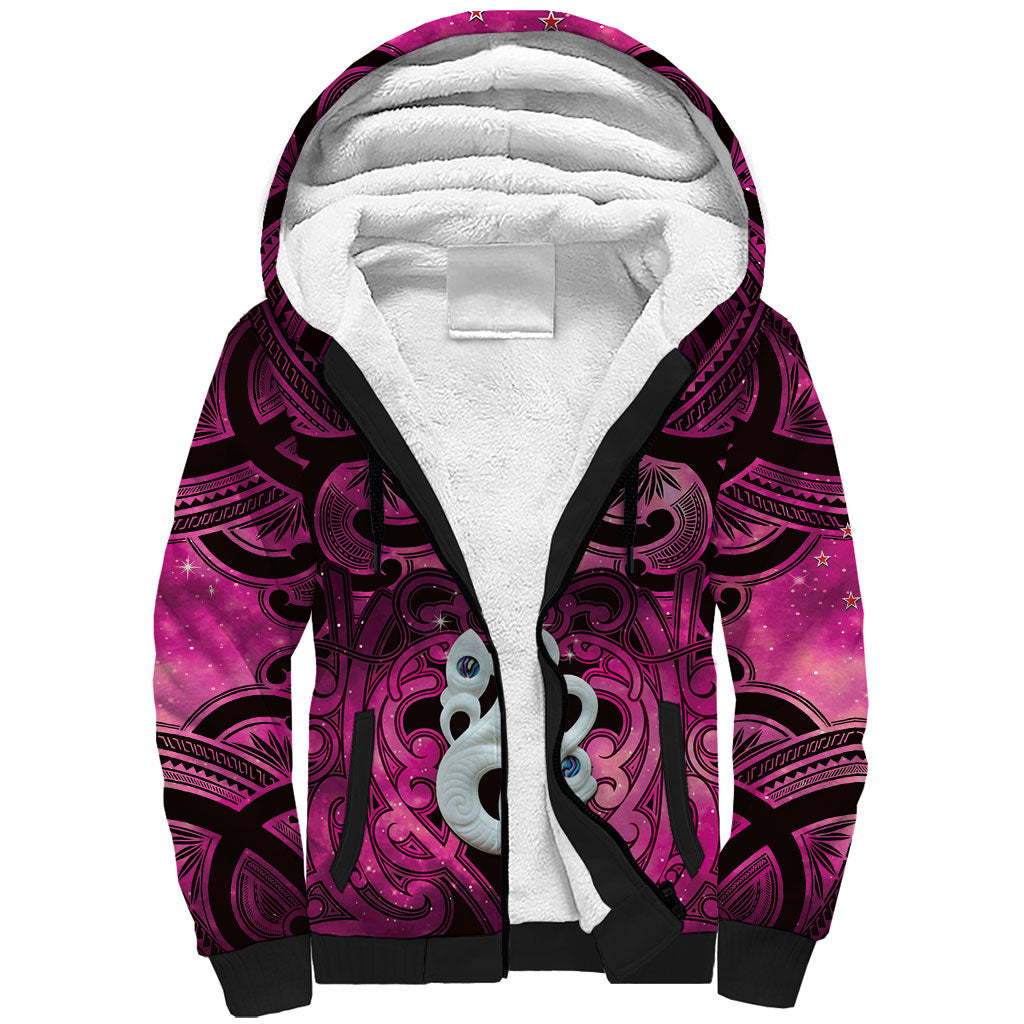 Personalised Maori Matariki Manaia Mawhero Sherpa Hoodie Maori Kowhaiwhai Pattern Galaxy