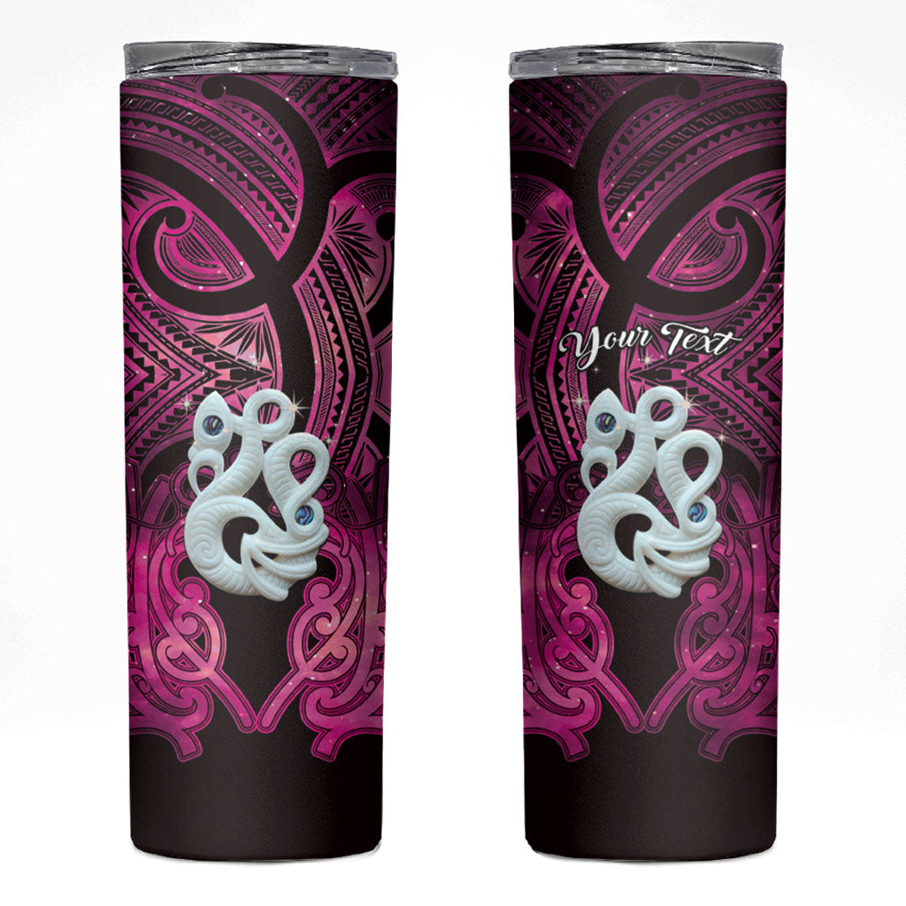 Personalised Maori Matariki Manaia Mawhero Skinny Tumbler Maori Kowhaiwhai Pattern Galaxy LT01 Pink - Polynesian Pride