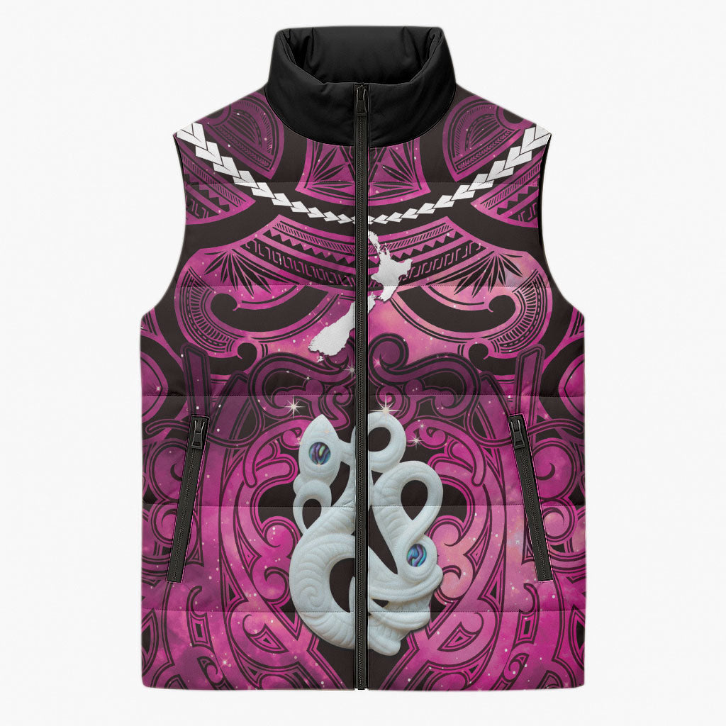 Personalised Maori Matariki Manaia Mawhero Sleeveless Puffer Jacket Maori Kowhaiwhai Pattern Galaxy