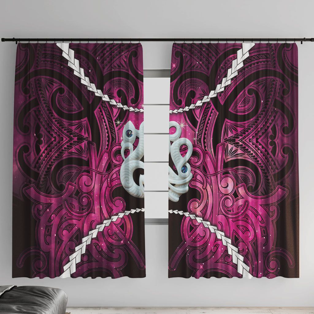 Maori Matariki Manaia Mawhero Window Curtain Maori Kowhaiwhai Pattern Galaxy LT01 With Hooks Pink - Polynesian Pride