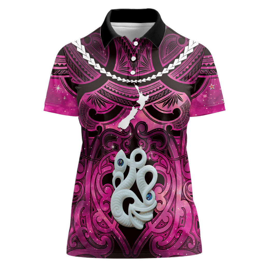 Personalised Maori Matariki Manaia Mawhero Women Polo Shirt Maori Kowhaiwhai Pattern Galaxy