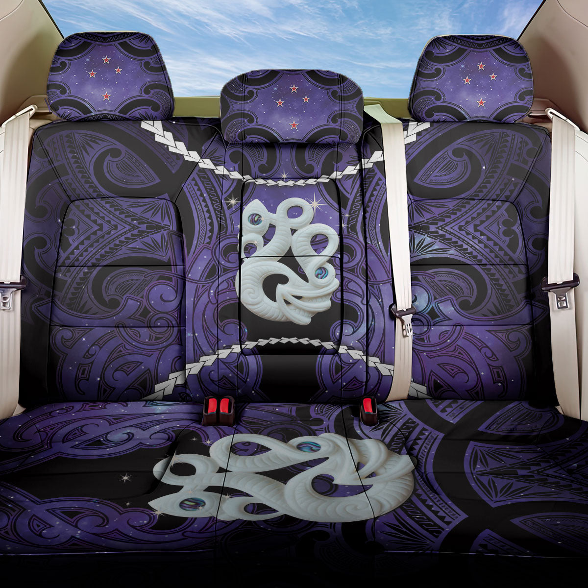Maori Matariki Manaia Waiporoporo Back Car Seat Cover Maori Kowhaiwhai Pattern Galaxy LT01 One Size Purple - Polynesian Pride