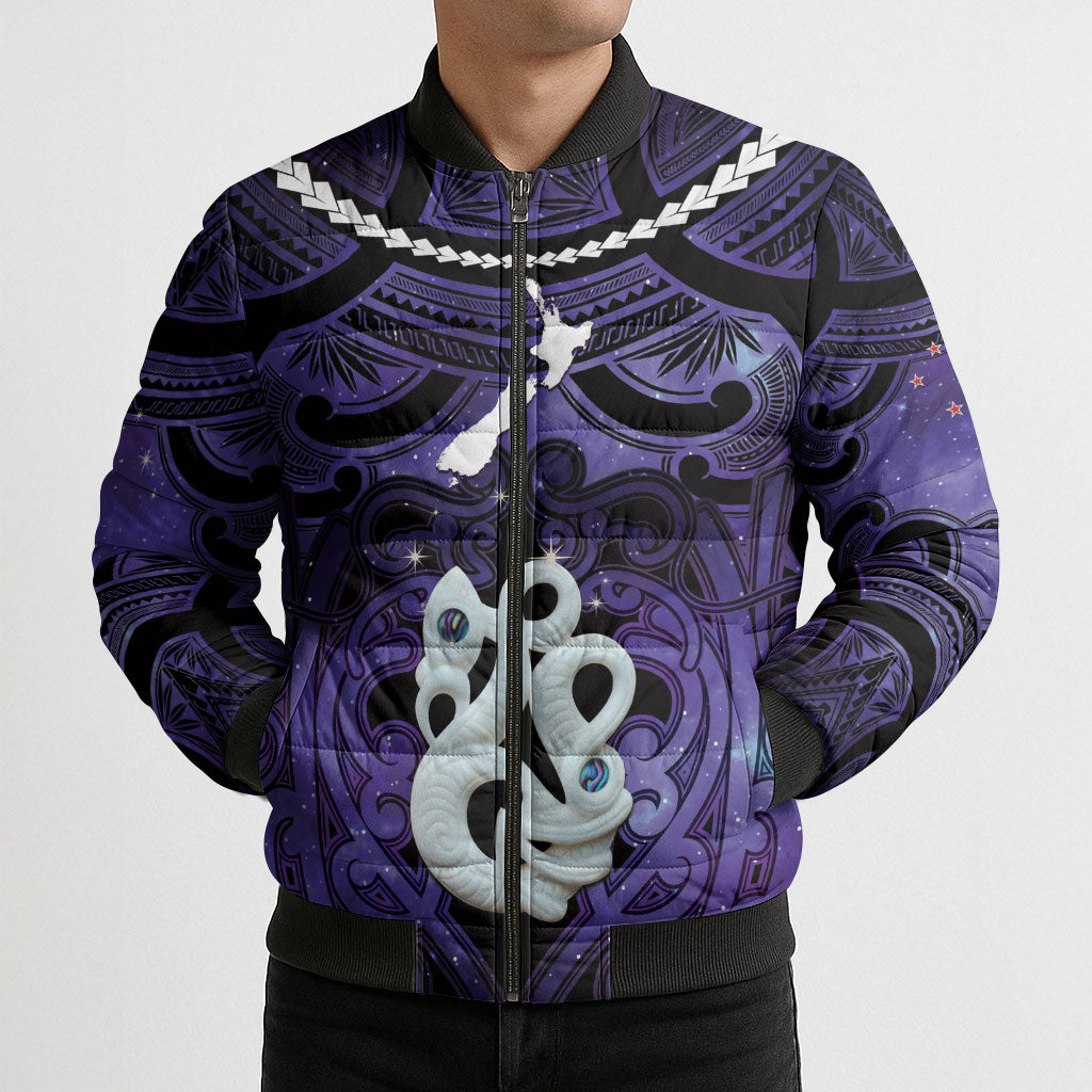 Personalised Maori Matariki Manaia Waiporoporo Bomber Puffer Jacket Maori Kowhaiwhai Pattern Galaxy LT01 - Polynesian Pride