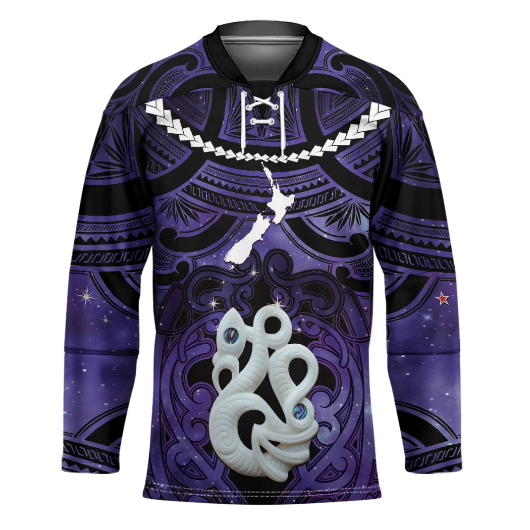 Personalised Maori Matariki Manaia Waiporoporo Hockey Jersey Maori Kowhaiwhai Pattern Galaxy LT01 Unisex Purple - Polynesian Pride