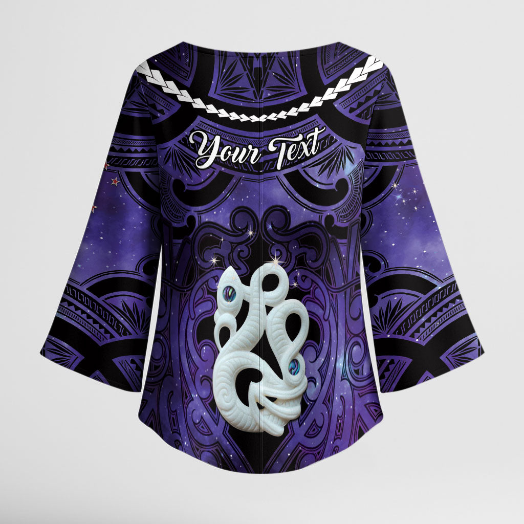 Personalised Maori Matariki Manaia Waiporoporo Kimono Sleeve Blouse Maori Kowhaiwhai Pattern Galaxy LT01 - Polynesian Pride