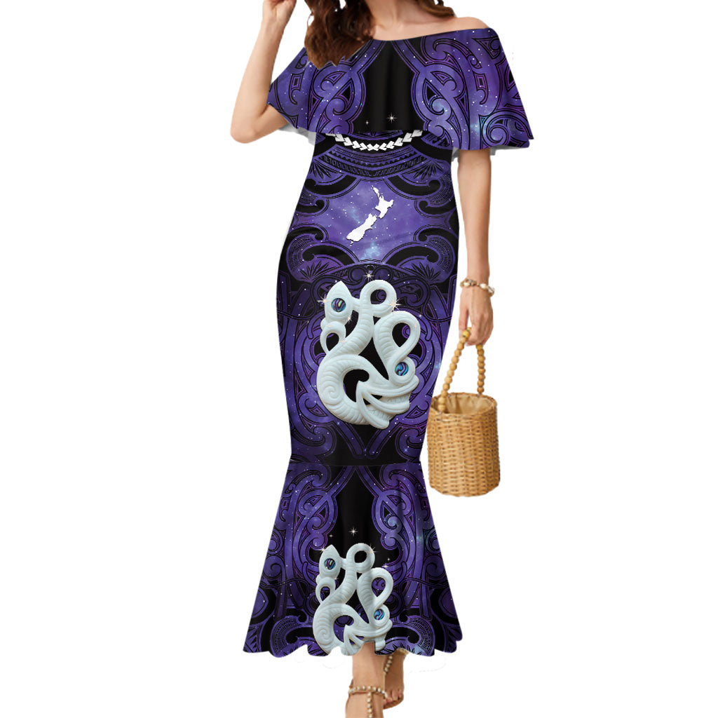Personalised Maori Matariki Manaia Waiporoporo Mermaid Dress Maori Kowhaiwhai Pattern Galaxy