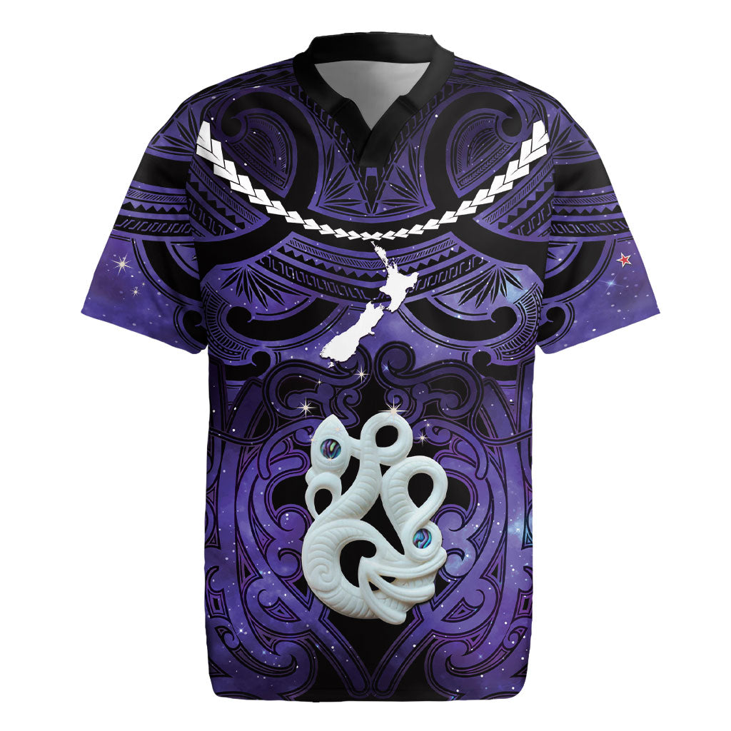 Personalised Maori Matariki Manaia Waiporoporo Rugby Jersey Maori Kowhaiwhai Pattern Galaxy