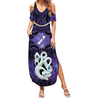 Personalised Maori Matariki Manaia Waiporoporo Summer Maxi Dress Maori Kowhaiwhai Pattern Galaxy LT01 Women Purple - Polynesian Pride