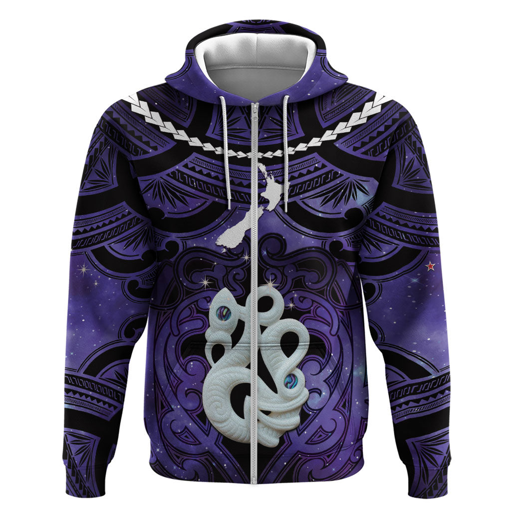 Personalised Maori Matariki Manaia Waiporoporo Zip Hoodie Maori Kowhaiwhai Pattern Galaxy LT01 Zip Hoodie Purple - Polynesian Pride