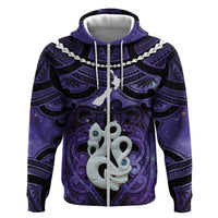 Personalised Maori Matariki Manaia Waiporoporo Zip Hoodie Maori Kowhaiwhai Pattern Galaxy LT01 Zip Hoodie Purple - Polynesian Pride