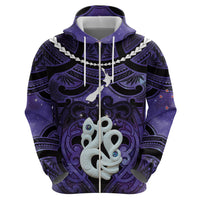 Personalised Maori Matariki Manaia Waiporoporo Zip Hoodie Maori Kowhaiwhai Pattern Galaxy LT01 - Polynesian Pride