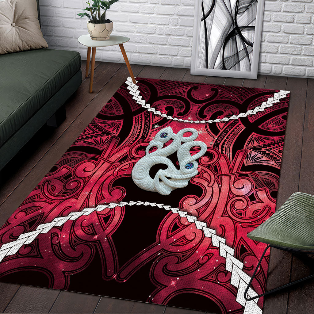 Maori Matariki Manaia Whero Area Rug Maori Kowhaiwhai Pattern Galaxy LT01 Red - Polynesian Pride