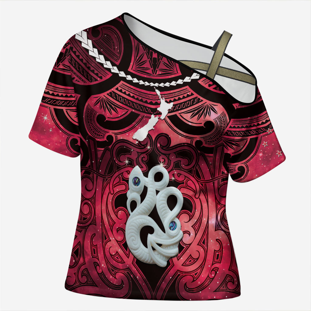 Personalised Maori Matariki Manaia Whero Cross Shoulder Shirt Maori Kowhaiwhai Pattern Galaxy