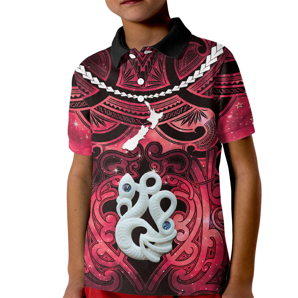 Personalised Maori Matariki Manaia Whero Kid Polo Shirt Maori Kowhaiwhai Pattern Galaxy LT01 Kid Red - Polynesian Pride