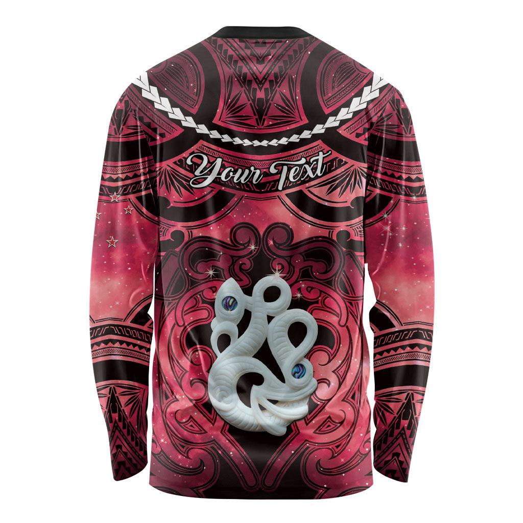 Personalised Maori Matariki Manaia Whero Long Sleeve Shirt Maori Kowhaiwhai Pattern Galaxy LT01 - Polynesian Pride