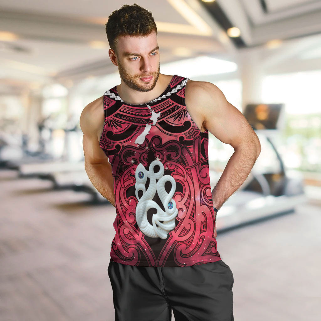 Personalised Maori Matariki Manaia Whero Men Tank Top Maori Kowhaiwhai Pattern Galaxy LT01 Red - Polynesian Pride