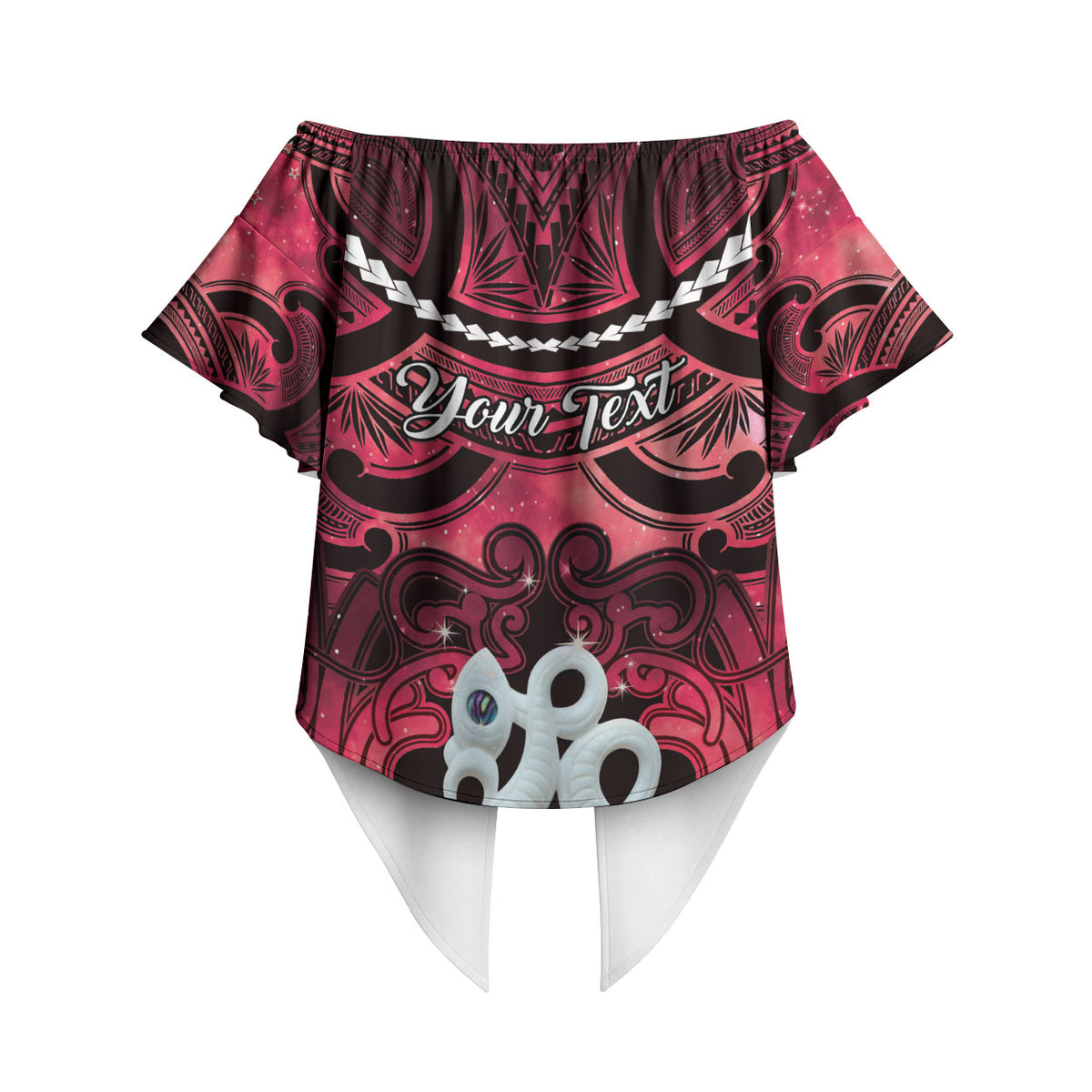 Personalised Maori Matariki Manaia Whero Off Shoulder Wrap Waist Top Maori Kowhaiwhai Pattern Galaxy LT01 - Polynesian Pride
