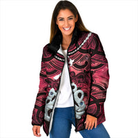 Personalised Maori Matariki Manaia Whero Padded Jacket Maori Kowhaiwhai Pattern Galaxy LT01 Women Red - Polynesian Pride