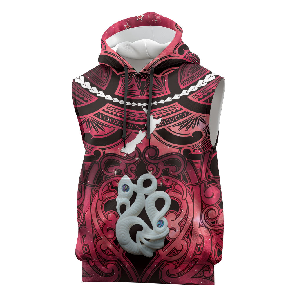 Personalised Maori Matariki Manaia Whero Sleeveless Hoodie Maori Kowhaiwhai Pattern Galaxy